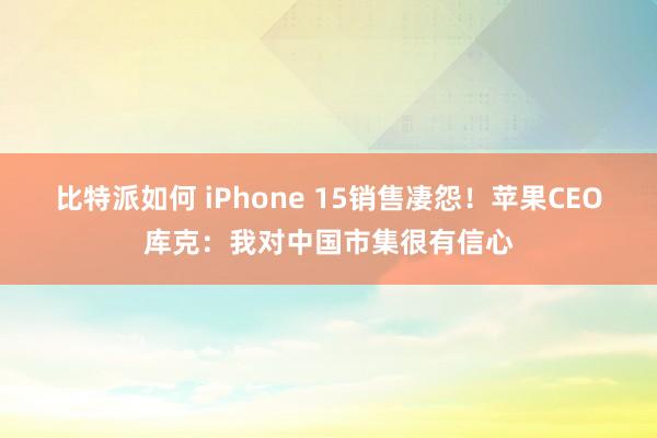 比特派如何 iPhone 15销售凄怨！苹果CEO库克：我对中国市集很有信心